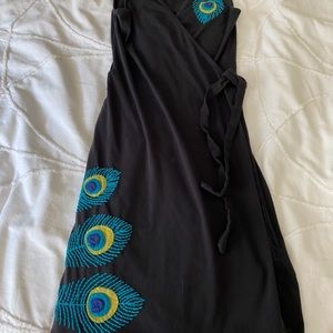 Synergy Organic Embroidered Peacock Wrap Dress S